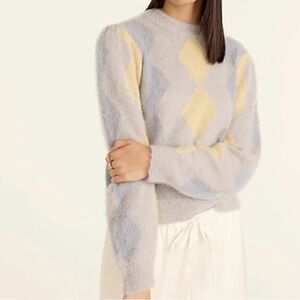 J. Crew Diamond Checked Crewneck Sweater Alpaca Wool Blend Women’s Size Medium